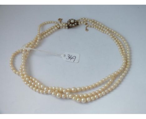 Triple row of pearls with 9ct pearl clasp
