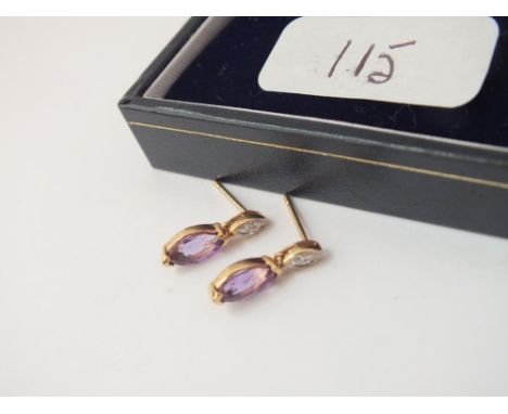 An amethyst and diamond earrings to match lot 114 in 9 ct, boxed