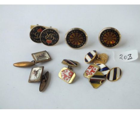 Five pairs of vintage cufflinks (some enamel)
