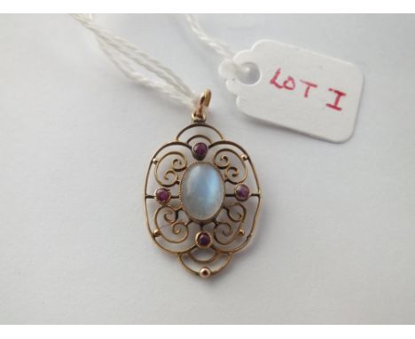 A moonstone and ruby five stone pendant set in 9 ct - 1.6gms