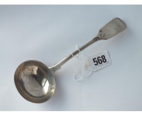 A Victorian fiddle pattern plain sauce ladle. London 1876 by CB 58gms.
