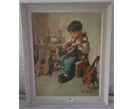 R. Barti - "Boy playing with mondoline" - 19.5" x 15.5" - Signed