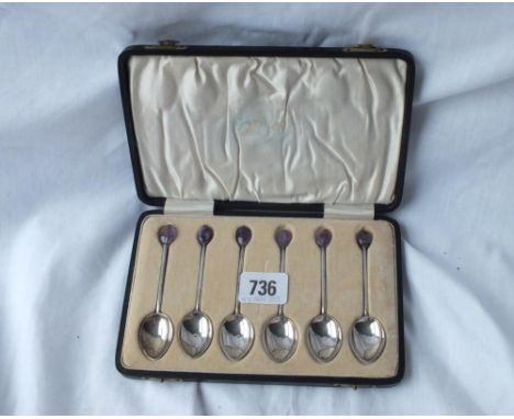 A set of six coffee spoons with amethyst stone finials - B'ham 1922 by WHH