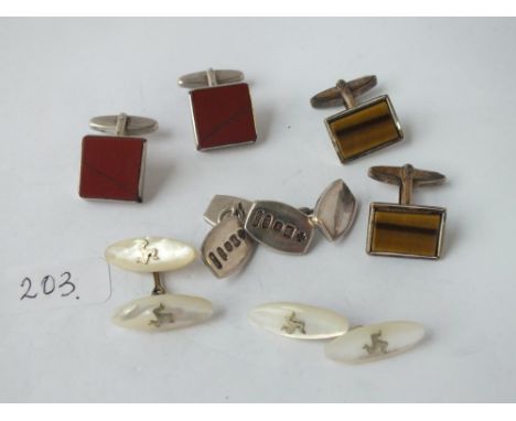 Three pairs of vintage silver cufflinks and one mother of pearl pair