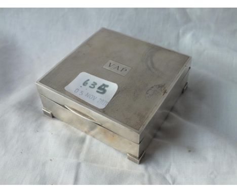 A square box with velvet fitted interior on bracket feet, 3.5" wide. B'ham 1936