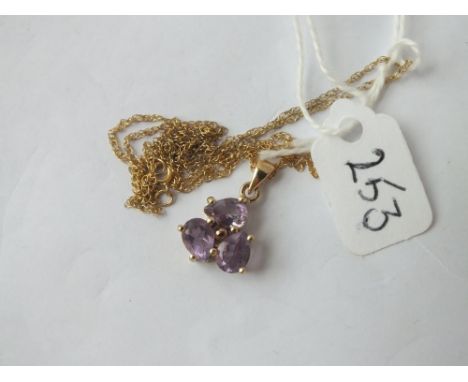 An amethyst pendant and chain in 9 ct - 2.6gms