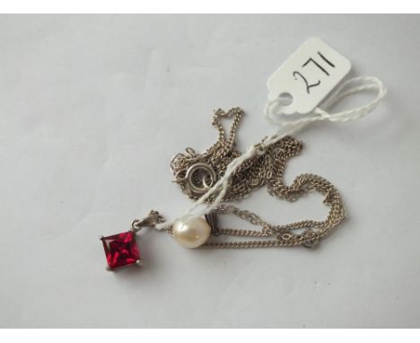 A pearl pendant necklace &amp; gem set necklace both in silver 