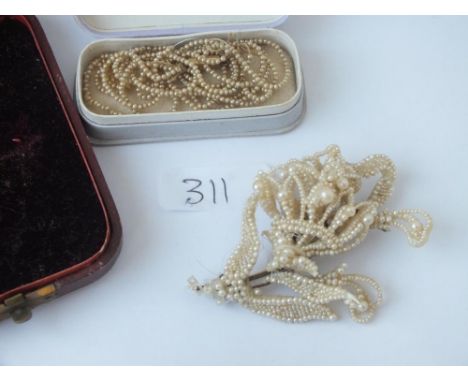 Boxed 19thc seed pearl brooch &amp; another