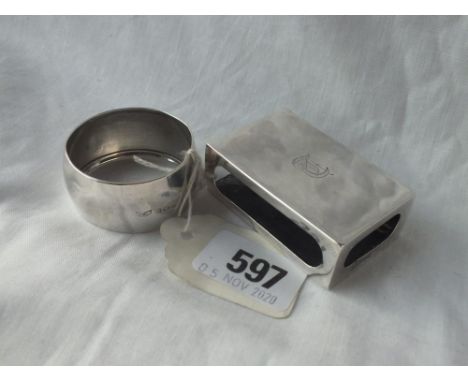 A match box holder (sterling) and a napkin ring. 38gms.
