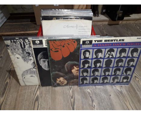 A box of LPs to include Beatles, Rolling Stones, etc.