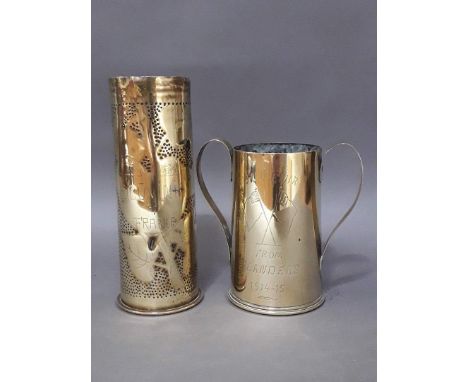 Two pieces of WWI Trench Art, heights 17cm &amp; 23cm. 