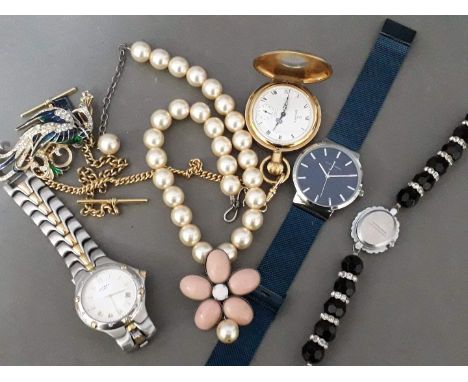 A quantity of costume jewellery and watches including Rotary, Jasper Conran, Ferrandis for Jaeger, Attwood and Savrex. 