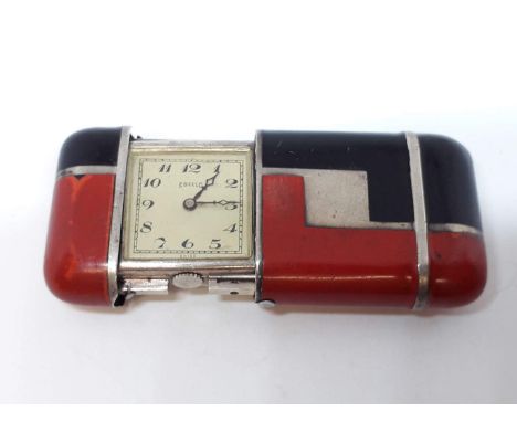 An Ebello Art Deco style purse watch - as found.Condition:- not working, stuck in open postion, sold as seen.dimensions:- 7cm