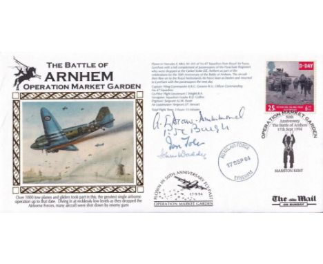 "The Battle of Arnhem Operation Market Garden cover rare Signed by 4 involved. 17th Sept 1994 Manston Kent Operation Market G