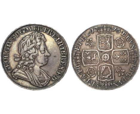 Laureate and draped bust right, toothed borders surrounding, reads GEORGIVS DG M BR FR ET HIB REX FD. Rev, crowned cruciform 
