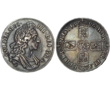 First laureate, draped and cuirassed bust right. Rev, crowned cruciform shields, plain in angles, seven strings to Irish harp