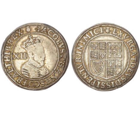Tower mint, mm: Thistle – 1603/04. First crowned and armoured bust right with square beard, XII behind, rev. Square-topped sh