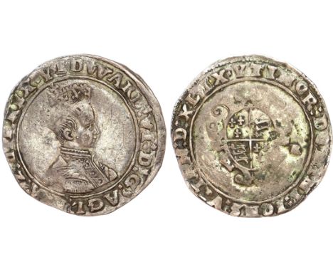 Crowned third bust right within linear circle, lozenge stops. Rev, oval quartered shield of arms, E to left, R to right, cont