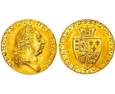 George III (1760-1820) 'Spade' Guinea, 1787. Fifth laureate head right. Rev, crowned 'spade' shield, seven strings to Irish h