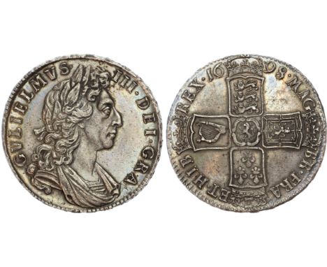 William III, (1694-1702), Halfcrown, 1698 DECIMO, first laureate, draped and cuirassed bust right, rev. crowned shields cruci