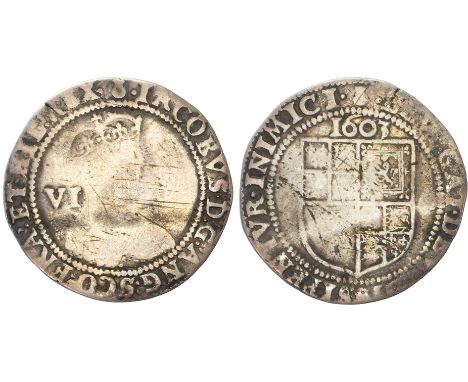 Tower mint, mm: Thistle. First crowned and armoured bust right with square cut beard, VI behind, rev. Square-topped shield, p