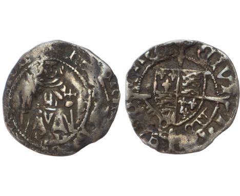 No stops, Henry VII enthroned, holding orb and sceptre, +HENRIC DI GRA REX ANG, rev. Long cross fourchée over square-topped c
