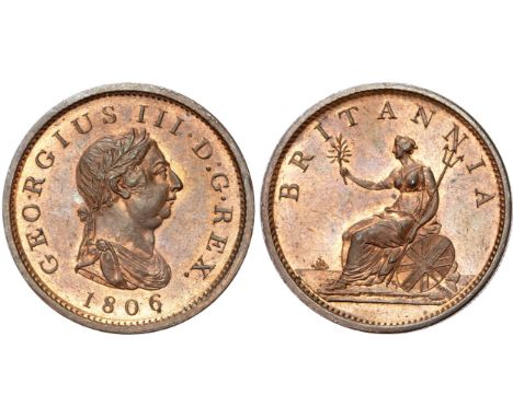 George III&nbsp;(1760-1820), Penny, 1806, small laureate and draped bust right, no incuse hair curl at neck, K. on drapery, d