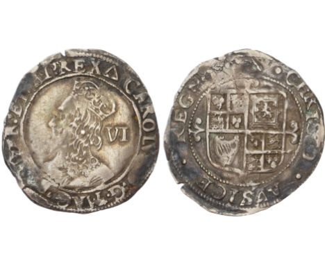 Tower (under King), mm: Triangle – 1641/43. Sixth, crowned and draped large ‘Briot’ bust left, with double arched crown, stel