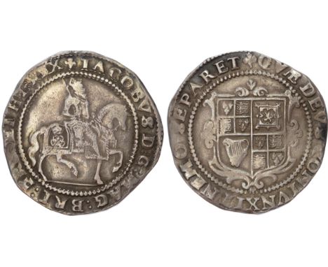 Tower mint, mm: Lis – 1604/05. King on horseback right, crowned rose on caparison, ground-line below, rev. Square-topped and 
