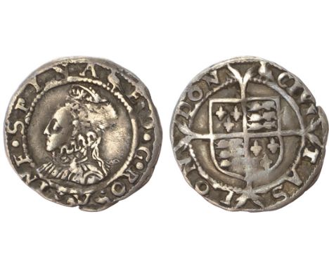1575, Second issue, Tower mint; mm: Martlet 1560/61. Crowned bust left, no rose, rev. Royal arms over long cross fourchée, 0.