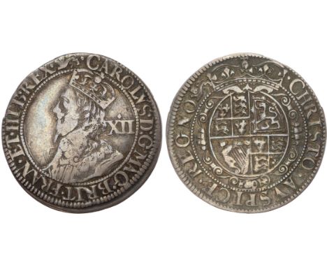 mm: Lion -1642/1644, Type 5. Crowned bust left, rev. Crowned, oval, lion paws garnished arms, Maid of Erin harp, EBOR in garn