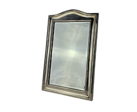 Edwardian silver upright dressing table mirror with plain arched frame on an easel stand 37cm x 23cm overall Birmingham 1908 