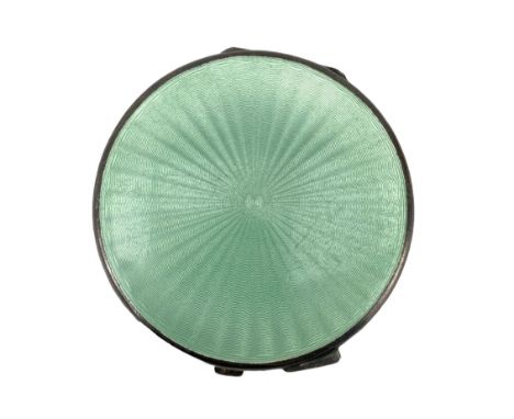 George VI silver and green guilloche enamel compact by Turner & Simpson, Birmingham 1948, D7cm