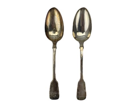 Pair of William IV silver fiddle pattern table spoons engraved with initials London 1835 Maker G R Collis & CoCondition Repor