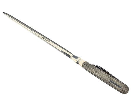 Combination silver penknife and letter opener with engine turned decoration L23cm Sheffield 1974 Maker Harrison Fisher & Co