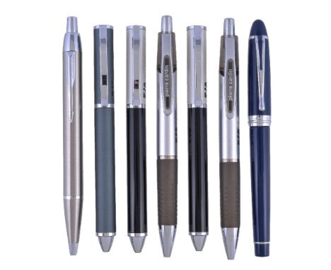 [Motorsport interest] A collection of pens, to include: Aurora, a blue roller ball pen, the cap with white metal clip and eng