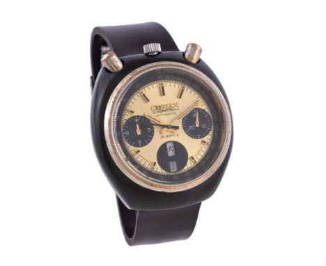 Citizen, Challenge Timer Bullhead, ref. 67-9011, a black coated base metal wristwatch, no. 4-901177K, 7 0201531, circa 1970, 