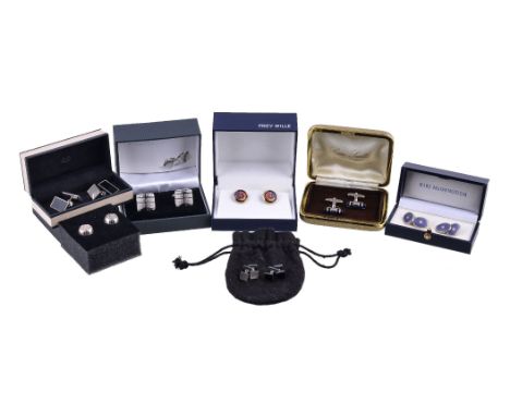 A collection of cufflinks, to include a pair of onyx and mother of pearl rectangular panel cufflinks by Links of London with 