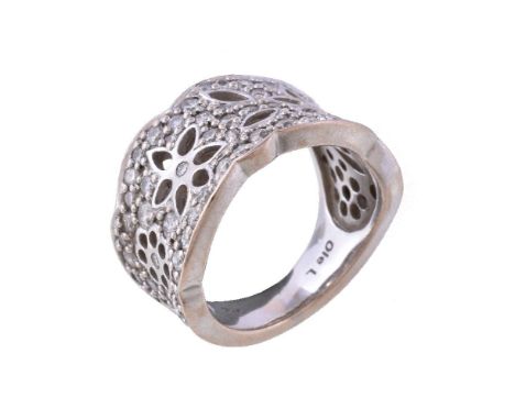 A Danish diamond Lace ring by Ole Lynggaard, the band with pierced foliate detail, pavé set with brilliant cut diamonds, appr