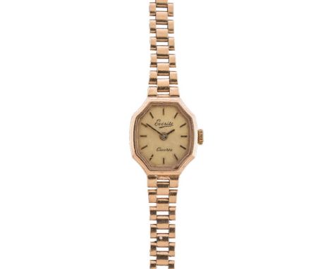 Everite, a lady's 9 carat gold bracelet wristwatch, hallmarked London 1988, Swiss quartz movement, 6 jewels, cal. ETA 978.002