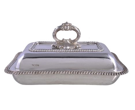 A late Victorian silver rounded rectangular entree dish, cover and handle by Harrison Brothers & Howson, Sheffield 1900, the 