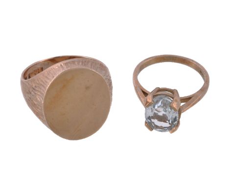 A 9 carat gold signet ring, with a textured bark like finish, stamped 375 with full Birmingham hallmarks for 1973, finger siz