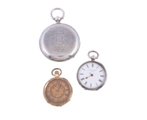 An 18 carat gold keyless wind open face pocket watch, no. 66875, lever movement, bimetallic split balance, overcoil balance s