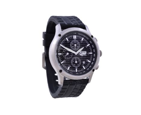OMP, a stainless steel wristwatch, Japanese quartz movement, cal. Miyota OS60, carbon fibre style dial, applied baton markers