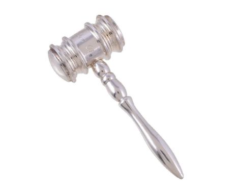 Tiffany & Co., a silver coloured small gavel, stamped Tiffany & Co 925, circa 2001, engraved H. H. P. K. 2 Oct. 01, 10cm (4in