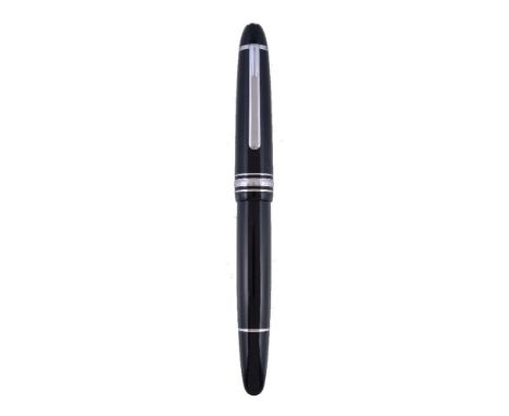 Montblanc, Meisterstuck, a black rollerball pen, the cap with a white metal clip and triple cap band
