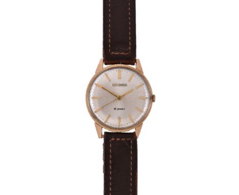 Sekonda, a 9 carat gold wristwatch, hallmarked London 1967, manual wind movement, 18 jewels, silvered dial, baton markers, po