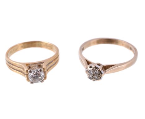 A diamond ring, the brilliant cut diamond, estimated to weigh 0.25 carats, on a reeded shank, finger size H; and a diamond ri