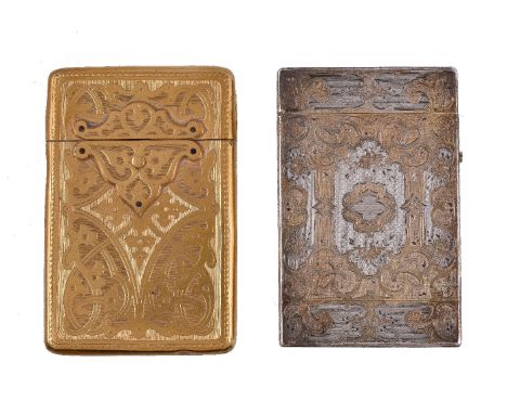 A French silver parcel gilt rectangular card case, apparently no maker's mark, 1838-1972 2nd standard, circa 1875, engraved w