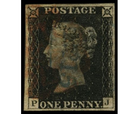1840 1d black Plate 1b: PJ, four good margins, used by large part Handsworth  'PyP No15 in blue and light MC in red, extensiv